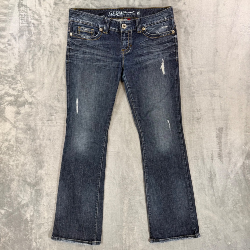 Guess Daredevil Bootcut‎ Jeans Women's Size 31 Blue Dark Wash Distressed Denim